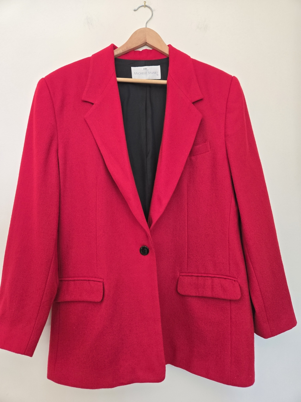 Michelle Stuart Bright Red Wool Single-Button Blazer